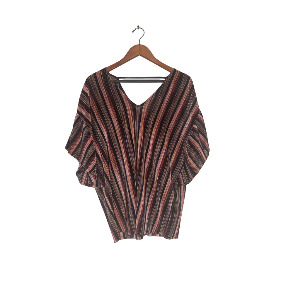 Vanessa Virginia Women‎ Striped Metallic V Neck Kaftan Top